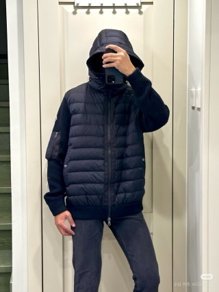 Moncler Black Quilted Down Jacket with Knit Sleeves view 4