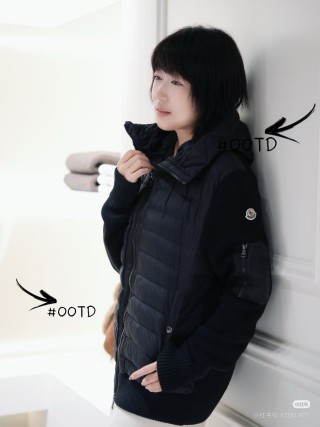 Moncler Black Quilted Down Jacket with Knit Sleeves view 10