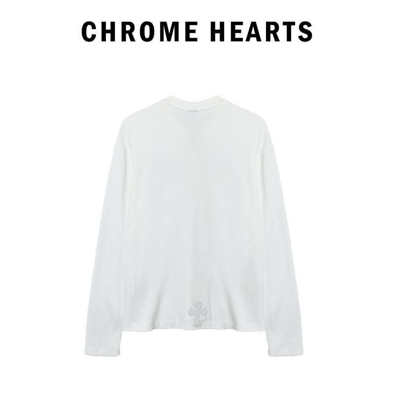 White Waffle Knit Long Sleeve Henley with Embroidered Cross view