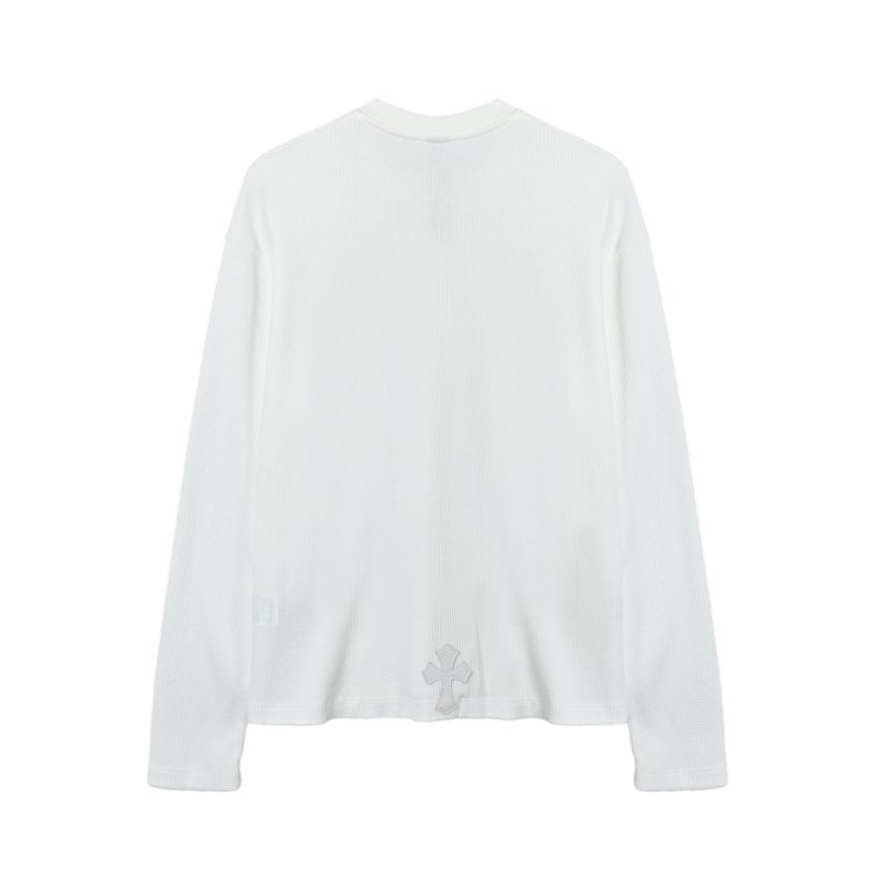 White Waffle Knit Long Sleeve Henley with Embroidered Cross view