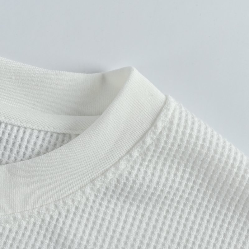 White Waffle Knit Long Sleeve Henley with Embroidered Cross view