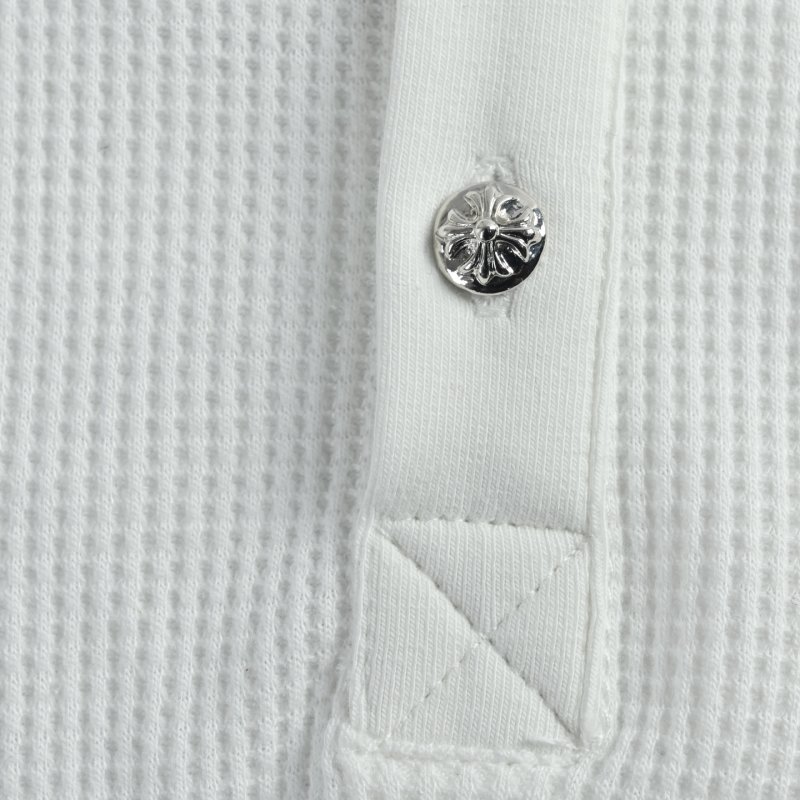 White Waffle Knit Long Sleeve Henley with Embroidered Cross view