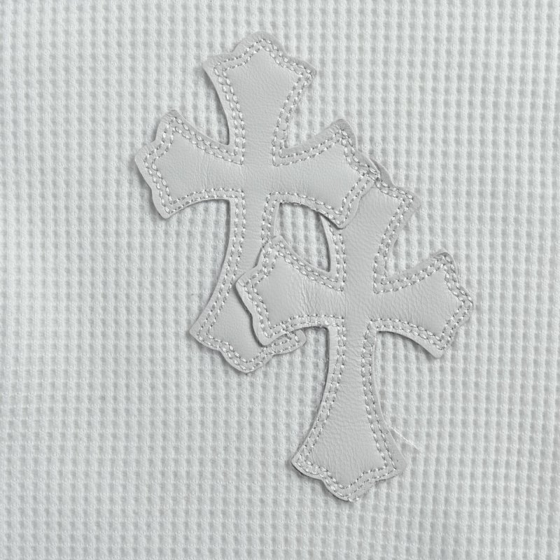 White Waffle Knit Long Sleeve Henley with Embroidered Cross view