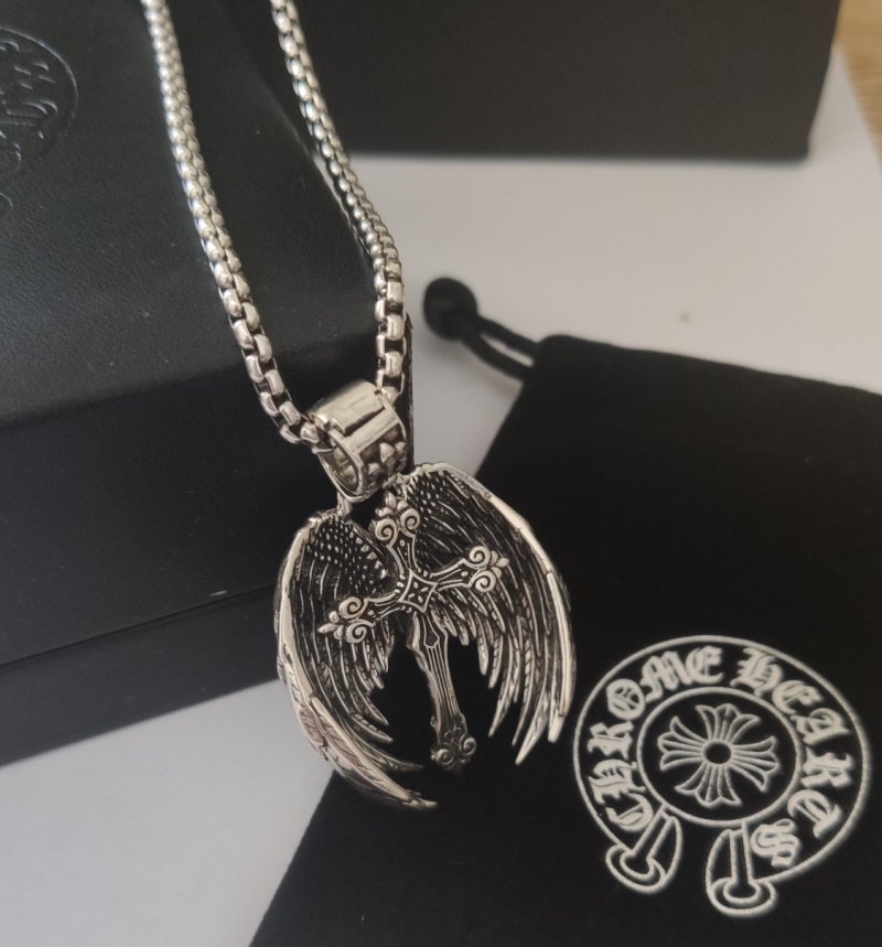 Chrome Hearts Angel Wings Cross Sterling Silver Pendant Necklace view