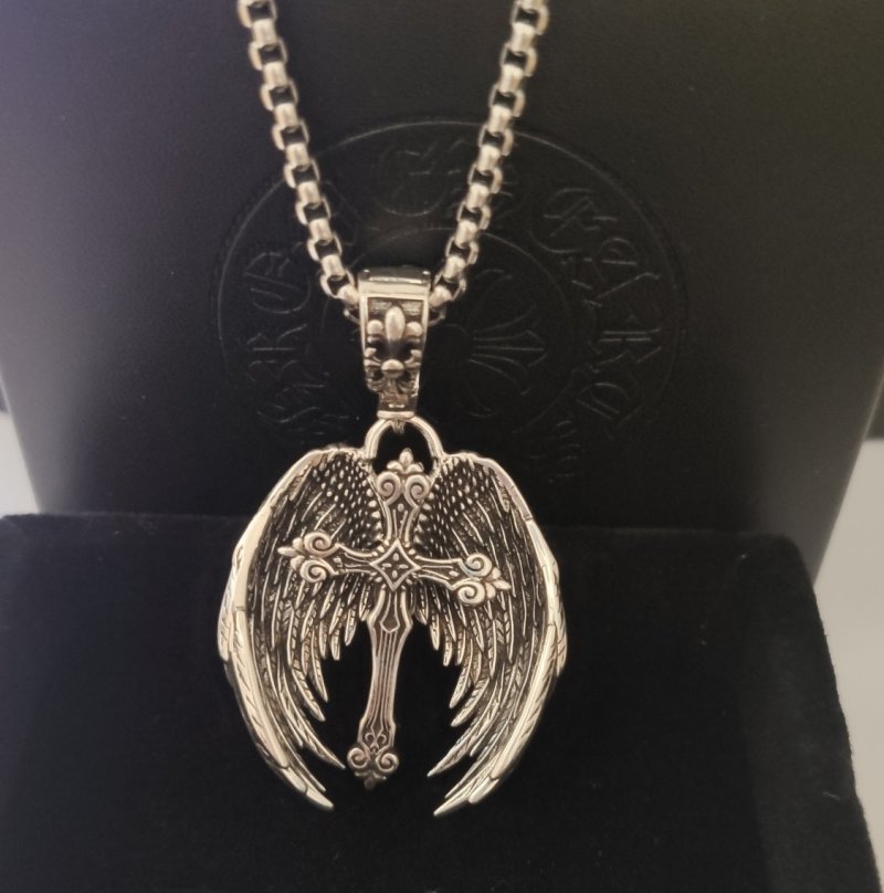 Chrome Hearts Angel Wings Cross Sterling Silver Pendant Necklace view