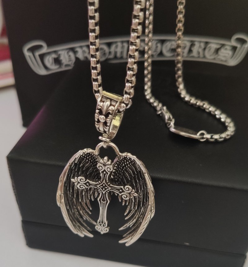Chrome Hearts Angel Wings Cross Sterling Silver Pendant Necklace view