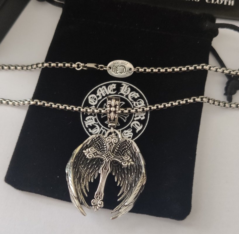 Chrome Hearts Angel Wings Cross Sterling Silver Pendant Necklace view