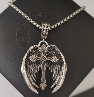 Chrome Hearts Angel Wings Cross Sterling Silver Pendant Necklace view 8