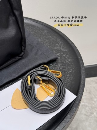 Prada Mini Nylon Tote Bag Black with Bow view 3