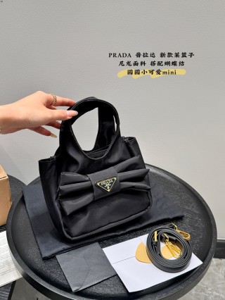 Prada Mini Nylon Tote Bag Black with Bow view 4