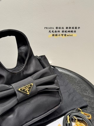 Prada Mini Nylon Tote Bag Black with Bow view 5