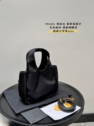 Prada Mini Nylon Tote Bag Black with Bow view 7