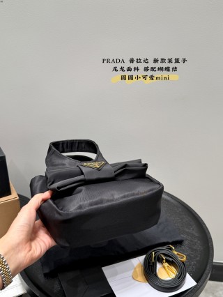 Prada Mini Nylon Tote Bag Black with Bow view 8