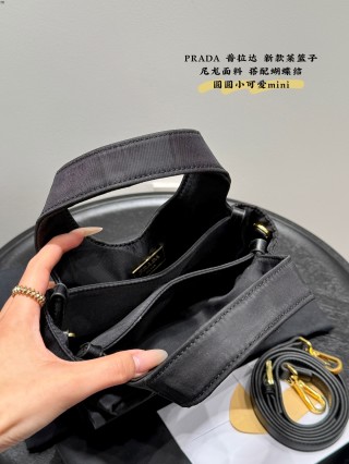 Prada Mini Nylon Tote Bag Black with Bow view 9