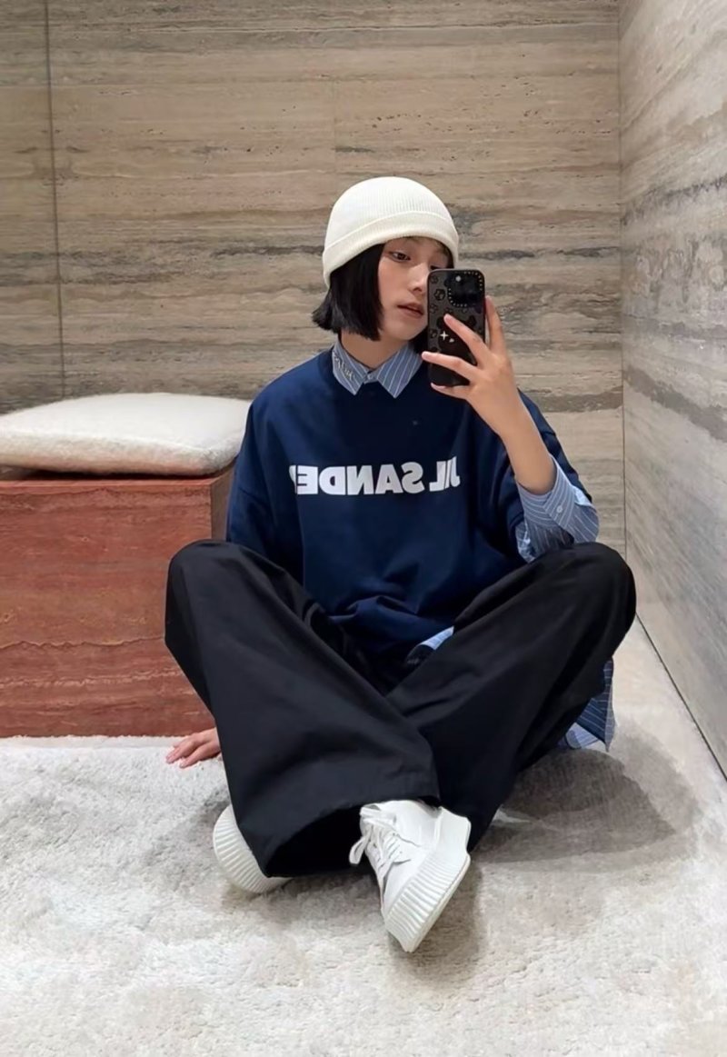 Navy Blue Oversized Graphic Print T-Shirt view