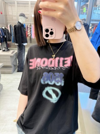 Black Oversized Graphic T-Shirt with Red Stripe Sleeves view 7