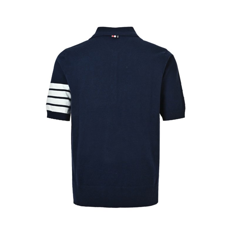 Navy Racket Emblem Polo Shirt with Stripe Sleeves view