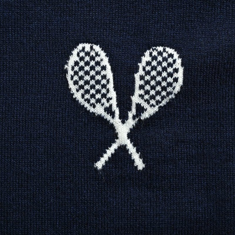 Navy Racket Emblem Polo Shirt with Stripe Sleeves view