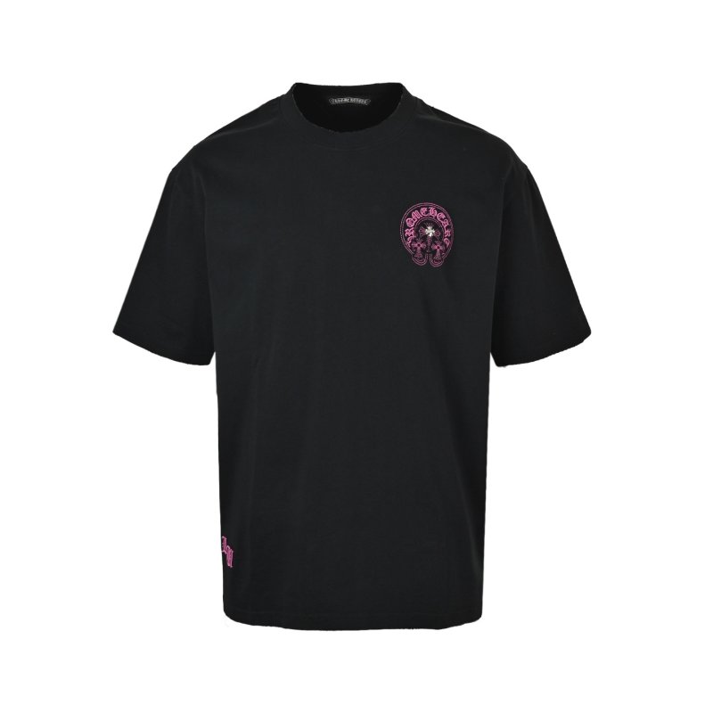 Black Oversized Short Sleeve T-Shirt with Pink Circle Logo view
