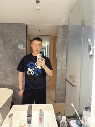 Black Graphic Print Short Sleeve T-Shirt with Blue Logo view 2