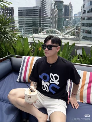 Black Graphic Print Short Sleeve T-Shirt with Blue Logo view 5