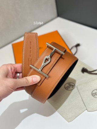 Hermès Jumbo Buckle Reversible Leather Belt 38mm Tan/Black view 4