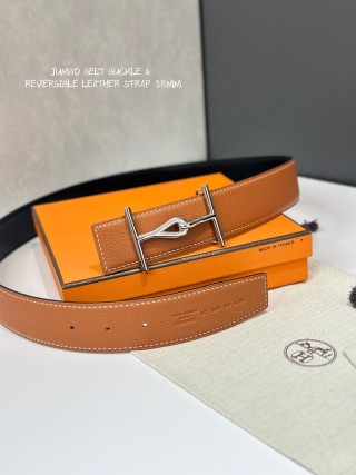 Hermès Jumbo Buckle Reversible Leather Belt 38mm Tan/Black view 5