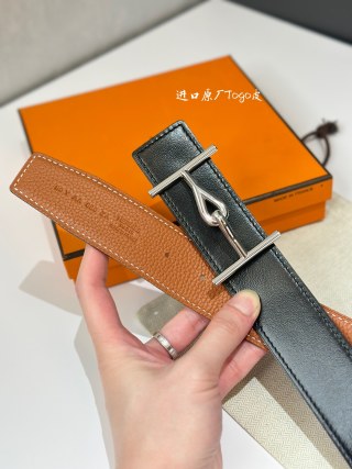 Hermès Jumbo Buckle Reversible Leather Belt 38mm Tan/Black view 6
