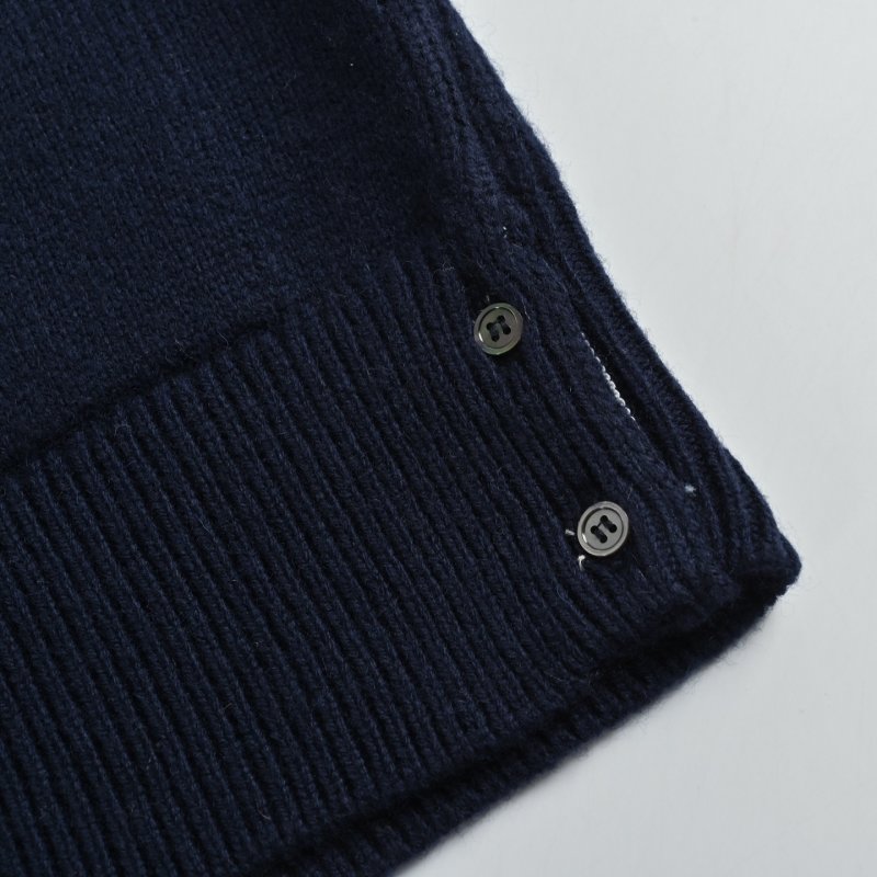 Thom Browne Navy Wool Cardigan with Signature Stripe Detail view