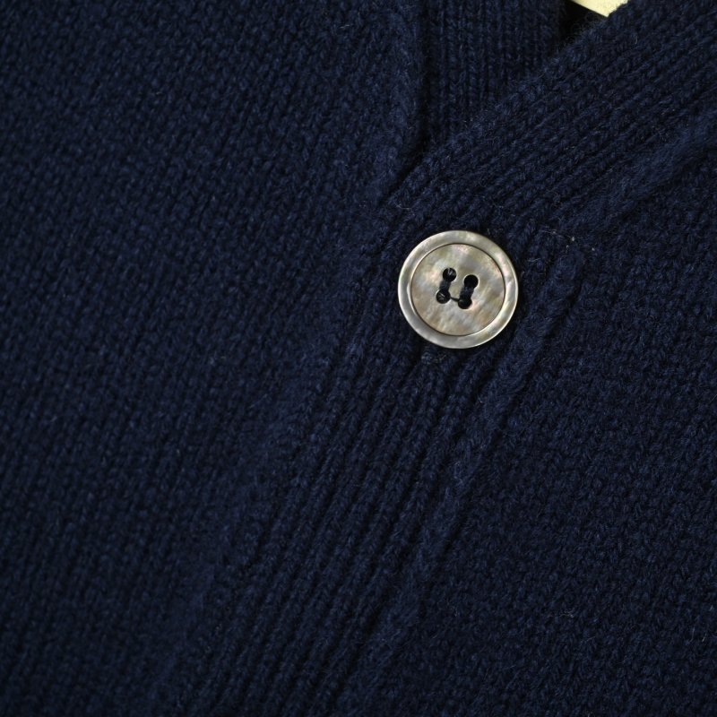 Thom Browne Navy Wool Cardigan with Signature Stripe Detail view