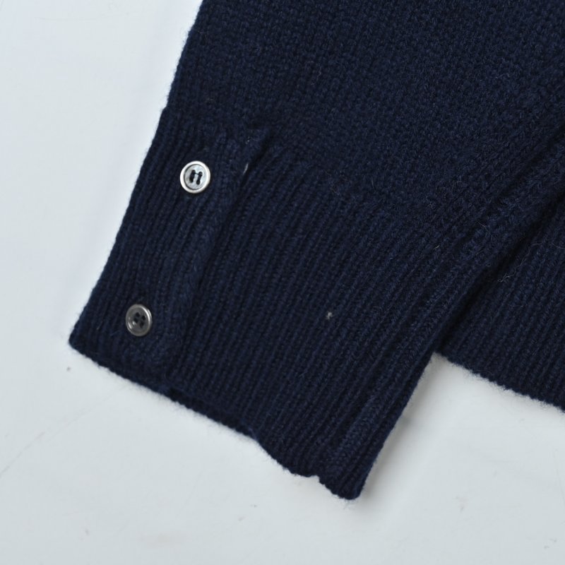 Thom Browne Navy Wool Cardigan with Signature Stripe Detail view