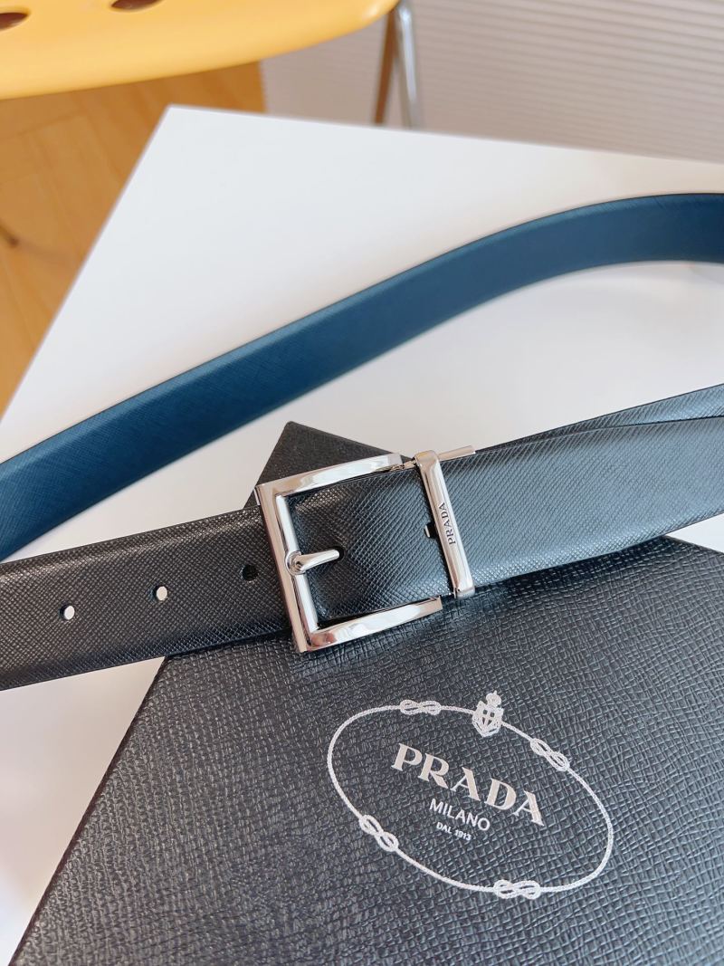 Prada Saffiano Leather Belt Black Silver Buckle 35mm view