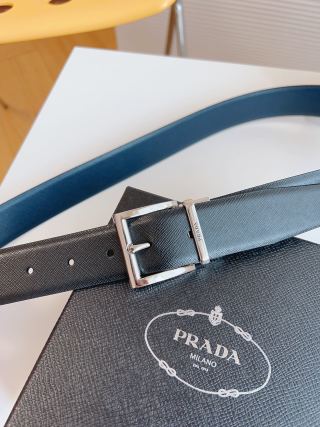 Prada Saffiano Leather Belt Black Silver Buckle 35mm view 4