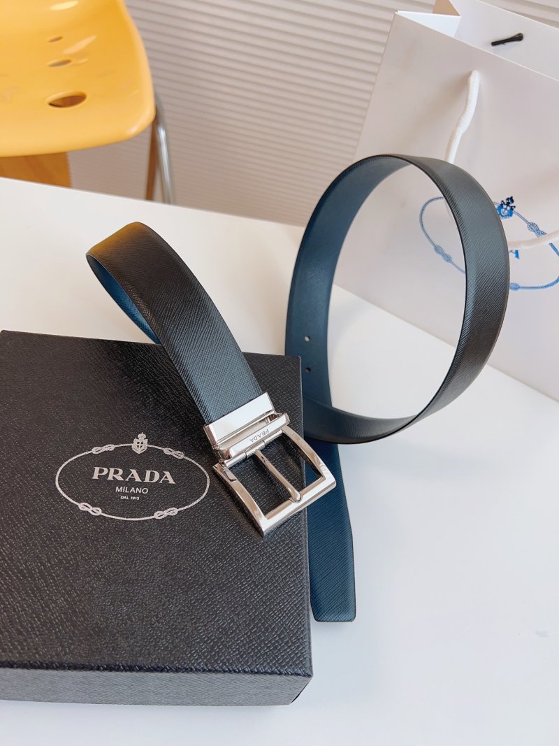 Prada Saffiano Leather Belt Black Silver Buckle 35mm view