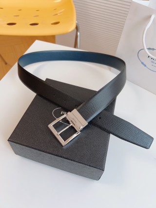 Prada Saffiano Leather Belt Black Silver Buckle 35mm view 6
