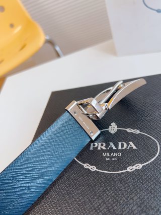 Prada Saffiano Leather Belt Black Silver Buckle 35mm view 9