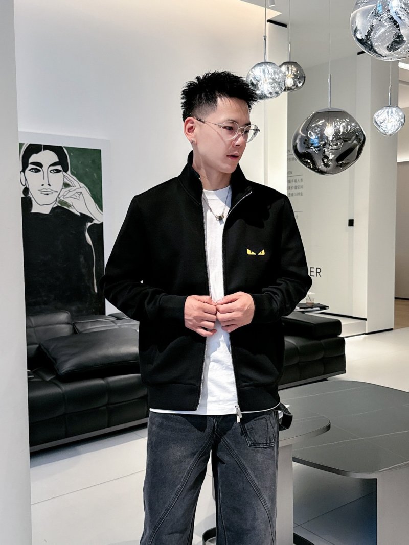 Fendi Black Wool Zip Jacket with Eye Detail