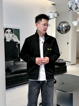 Fendi Black Wool Zip Jacket with Eye Detail view 1