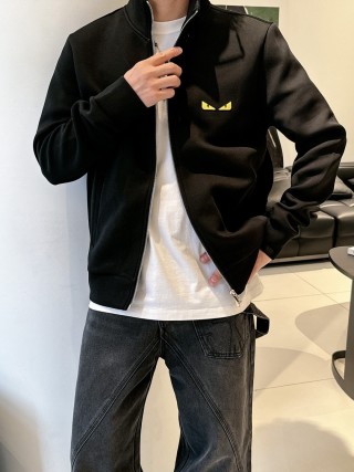 Fendi Black Wool Zip Jacket with Eye Detail view 3