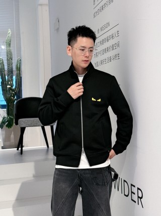 Fendi Black Wool Zip Jacket with Eye Detail view 4