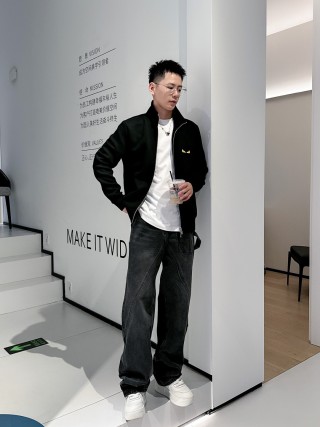 Fendi Black Wool Zip Jacket with Eye Detail view 5