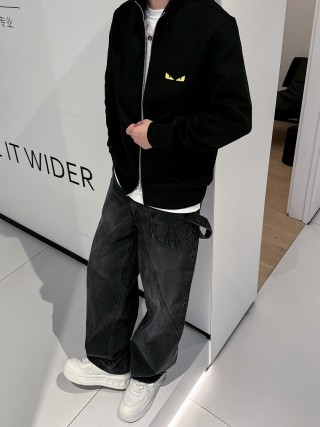 Fendi Black Wool Zip Jacket with Eye Detail view 7