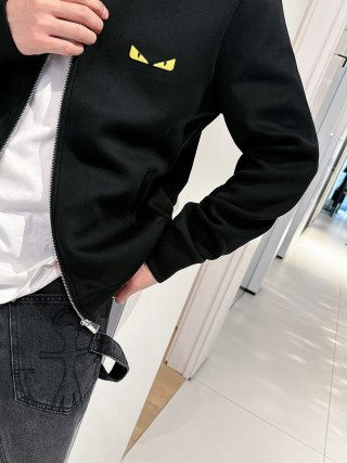 Fendi Black Wool Zip Jacket with Eye Detail view 9