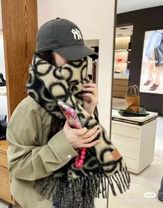 Loewe Monogram Jacquard Wool Mohair Scarf - Cream/Black view 2