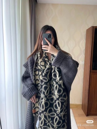 Loewe Monogram Jacquard Wool Mohair Scarf - Cream/Black view 4