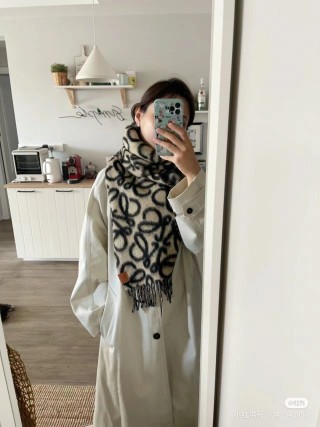 Loewe Monogram Jacquard Wool Mohair Scarf - Cream/Black view 5