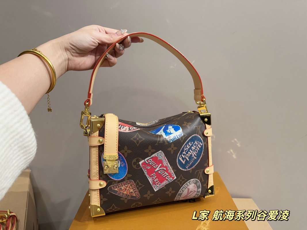 Louis Vuitton Monogram Trunk Shoulder Bag with Travel Patches