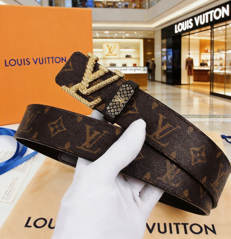 Louis Vuitton Monogram Canvas Belt with Gold Buckle