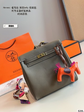 Hermès Kelly Ado Backpack Grey Leather view 3