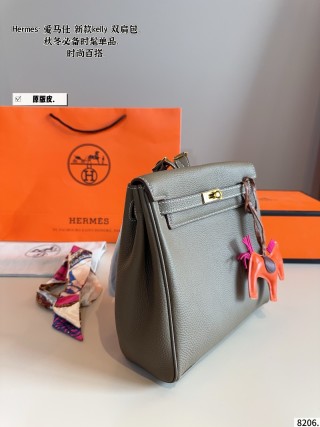 Hermès Kelly Ado Backpack Grey Leather view 4